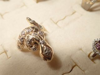 Grandmas Sterling Silver Gem Stone Vermeil Diamond Snake Ring