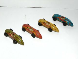 Set Of 4 1947 Captain Marvel Tin Windup Race Cars