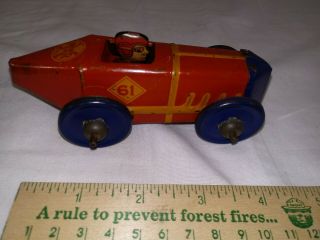 Rare Early 1920s Friction Marx Midget Boat Tail Race Car 61 Tin Toy