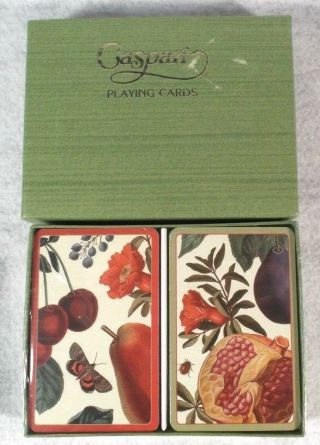 Vtg Caspari Double Deck Playing Cards Royal Orchard Fruit Flowers