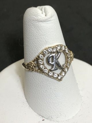 Vintage 10k Gold Ring Initial Letter " K " Heart Women 
