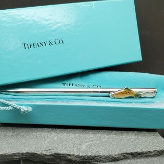 Tiffany & Co.  Sterling Silver Pen W/enameled Fish,  Box & Drawstring Bag