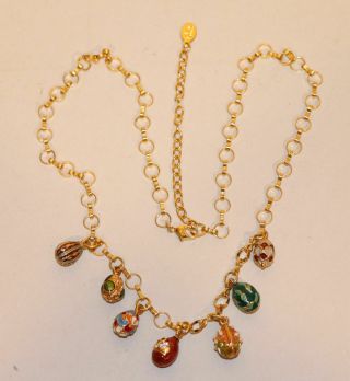 Joan Rivers Imperial Treasures Charm Necklace With 7 Enamel Faberge Eggs