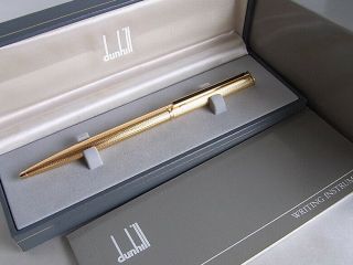 Dunhill Gemline Ball Point Pen Gold Plated Barley Black Line Clip