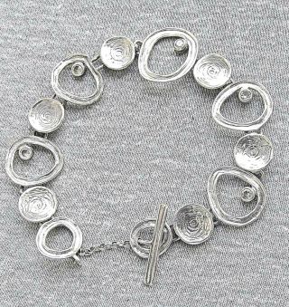 Vintage Modernist Silver Sterling Link Bracelet Set With Faceted Rock Crystal