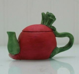 Vintage Collectible Ceramic Miniature Radish Teapot Red And Green With Lid