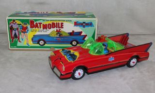 Batman 1974 Batmobile Mib 12 " Battery Operated Cien Ge Red Cien Ge Doorlogo 1966