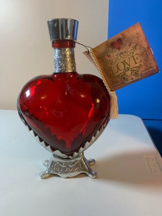 Grand Love Tequila Decanter 750 Ml Heart Shaped Red/ Silver Color Empty Bottle