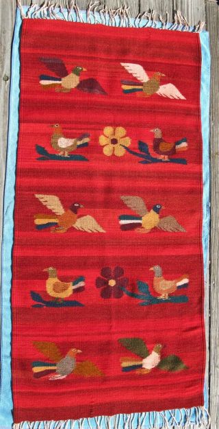 Vintage Zapotec Mexican Hand Woven Wool Bird Rug Wall Hanging
