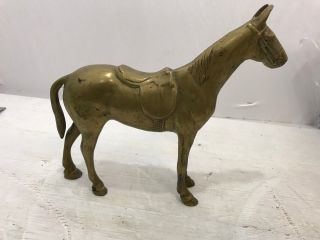 Vintage Horse Figurine Statue Brass Metal Western Saddle Large Solid 8.  5 " H