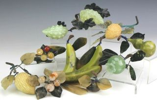 Twelve Vintage Chinese Export Carved Jade Gemstone Stone Fruit Figurines Nr Sms