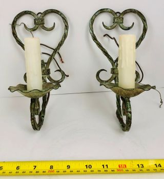 Vintage Antique Pair French Scrolled Iron Wall Sconces Light Fixtures