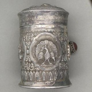 Very Fine Antique Burmese Indian Solid Silver Tea Caddy C1880 - 94.  5g