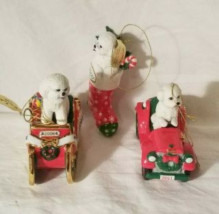 3 Danbury Bichon Frise Christmas Figures Ornaments