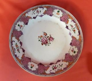 Antique Chinese Qianlong Famille Rose Hand - Painted Plate
