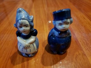 Vintage Blue Delfts,  Dutch Boy & Girl Salt & Pepper Shaker Set 2.  75 "