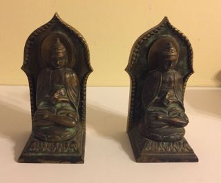 Vintage Bronze Metal Buddha Bookends Made In Germany