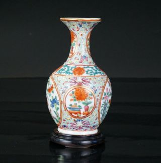 Antique Chinese Famille Rose Porcelain Flower Vase with Wooden Stand 19th C QING 2