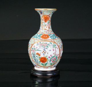Antique Chinese Famille Rose Porcelain Flower Vase with Wooden Stand 19th C QING 3