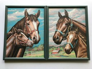 2 Vintage Framed Paint By Number Horse Portraits