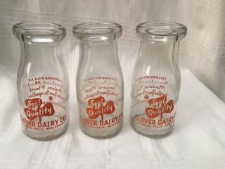 3 Vintage Half Pint Milk Bottles Clover Dairy Chippewa Falls Wisconsin Bottle