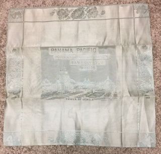 1915 Panama Pacific Expo Souvenir Tower Of Jewels Silk Pale Green Napkin