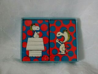 Vintage Snoopy Red Baron Hallmark Double Deck Playing Cards In Plastic Case