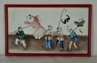 Pair Antique Chinese Traditional Folk Custom Pith/Rice Paper Painting - Framed 2