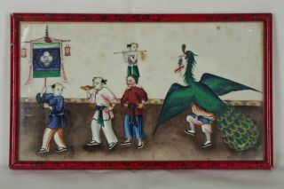 Pair Antique Chinese Traditional Folk Custom Pith/Rice Paper Painting - Framed 3