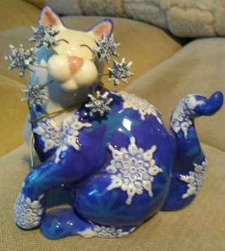 Rare Amy Lacombe Whimsiclay " Lacey " Snowflake Covered Cat Figurine (2005)