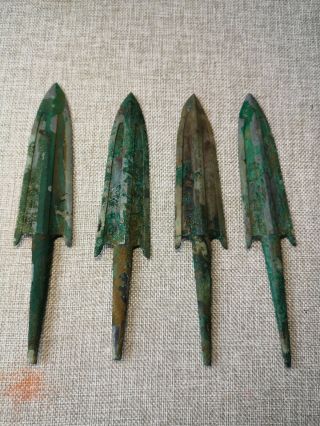 Chinese Bronze Weapon Arrowheads Sharp Blade Four Bronze Arrowheads