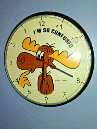 Vintage Rocky/bullwinkle Backwards Wall Clock 1987 " I’m So Confused " Pat Ward 13 "