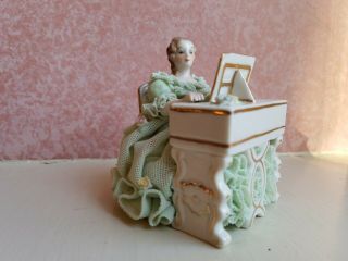 Irish Dresden Porcelain Lace Figurine - Lady Playing Piano