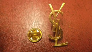 Yves Saint Laurent Brooch Paris France Pin Ysl Logo Bag Vintage Gold Color Art
