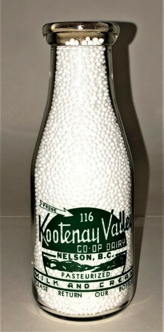 Kootenay Valley Co - Op Dairy - Acl Pint Milk Bottle - Nelson B.  C.  - Nursery Rhyme