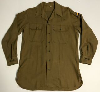 Wwii Us Army Mustard Wool Uniform Shirt,  Size 16/32