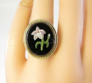 Ladies Victorian Floral Micro Mosaic Sterling Ring As Found Sz 5.  5