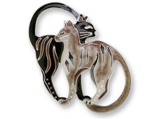 Zarah Enamel Jewelry Sterling Silver Pin Brooch Two Black Gray Cat Kitten