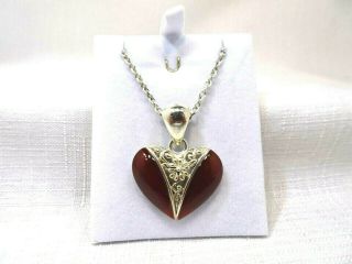 Deceased Estate Natural Carnelian Solid Sterling Silver Heart Necklace
