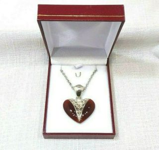 Deceased Estate Natural Carnelian Solid Sterling Silver Heart Necklace 2
