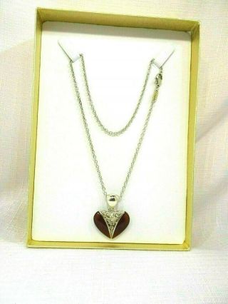 Deceased Estate Natural Carnelian Solid Sterling Silver Heart Necklace 3