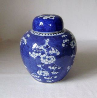 Large Antique Chinese Prunus Porcelain Vase With Lid 20 Cm High Ginger Jar