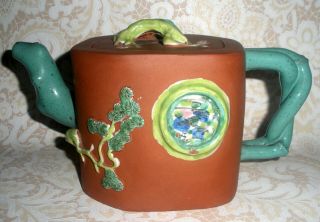 Antique Chinese Yixing Zisha Clay Enameled Teapot