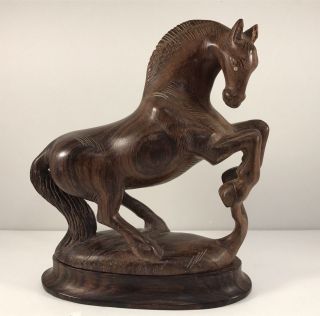 Vtg Folk Art Hand Carved Wooden Horse Sculpture Figurine On Wood Base Z6