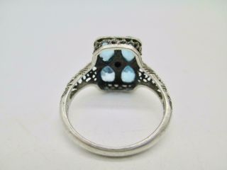 Vintage Art Deco 2.  48 ctw Blue Topaz Sterling Silver Filigree Ring Size 9.  25 3
