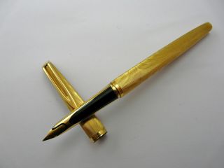 Vintage 1950 Waterman C/f Gold Plated Patterned Fountain Pen 18k Semi Hooded Nib