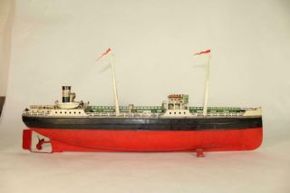 Fleischmann Tin Windup Toy Esso Lake Oil Freighter Clockwork Boat 20 "
