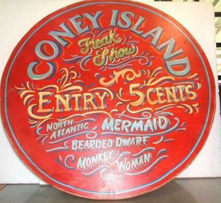 Vintage Style Hand Painted Coney Island Freak Show Wooden Sign Display Panel 5c