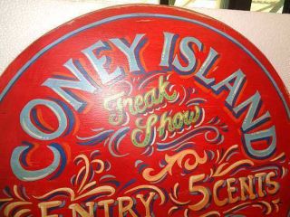 VINTAGE STYLE HAND PAINTED CONEY ISLAND FREAK SHOW WOODEN SIGN DISPLAY PANEL 5c 2