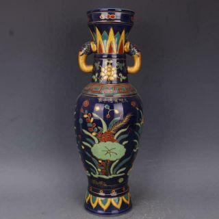Fine Old Chinese Ming Dynasty Famille Rose Porcelain Mandarin Duck Vase